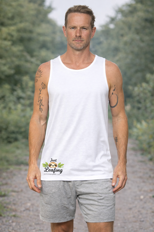 Just Leafing Men’s Tank 150 GSM – White